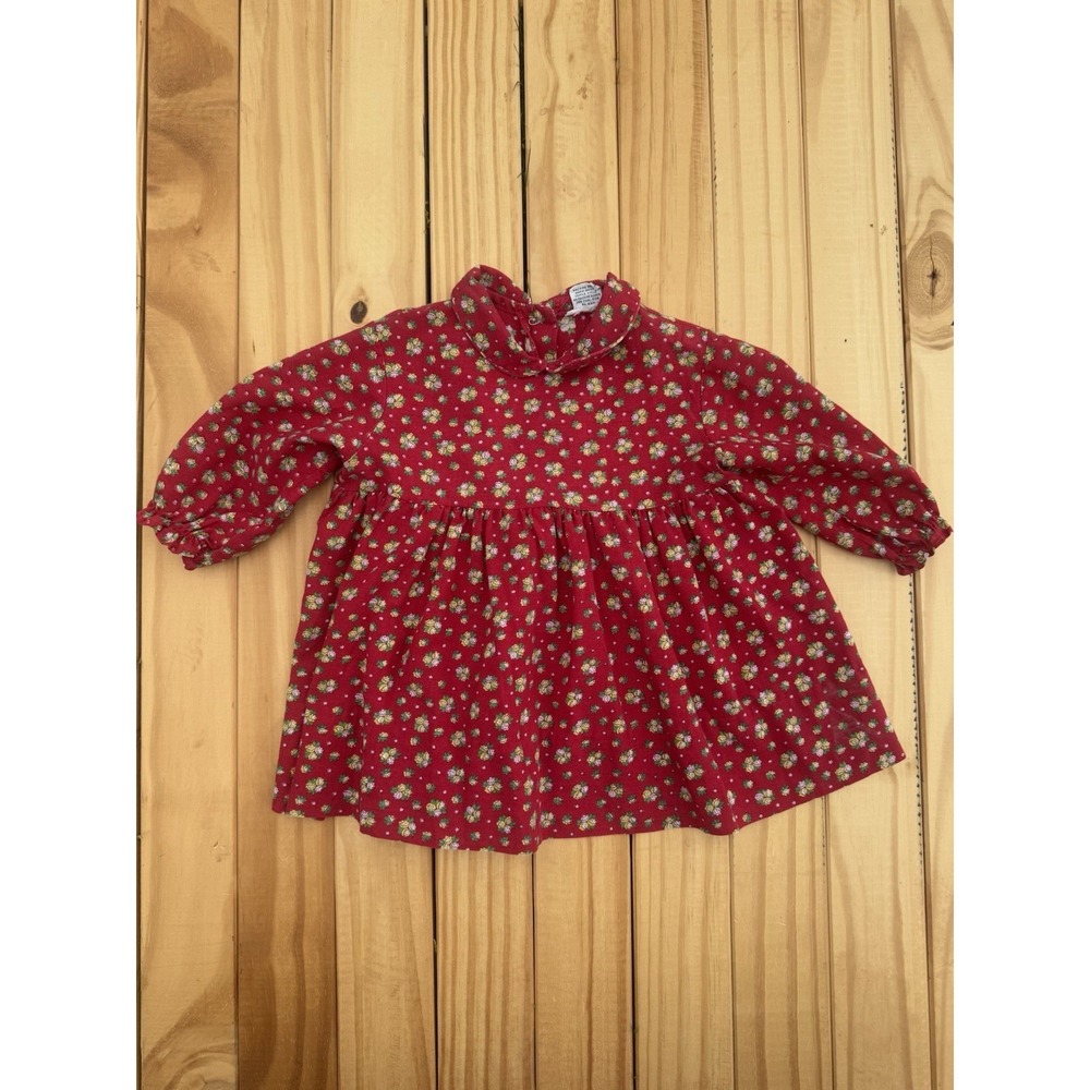 60s Vintage Fawn Togs Red Collard Long Sleeve Dress Flower Print Size 2t‎